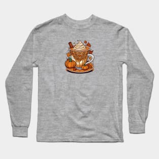 Pumpkin spice coffee latte intricate autumn design Long Sleeve T-Shirt